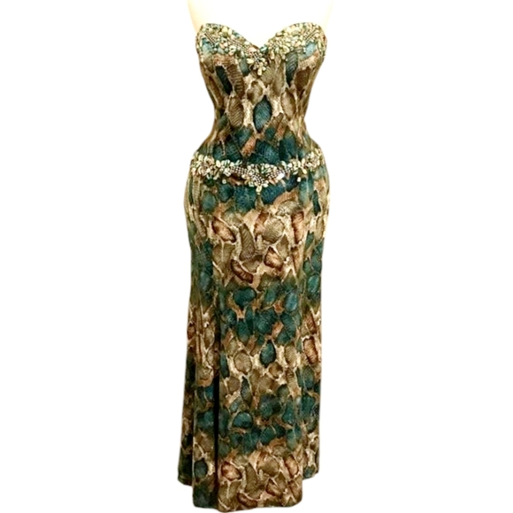 Terani Couture Strapless Animal Print Evening Gown - Picture 5 of 12